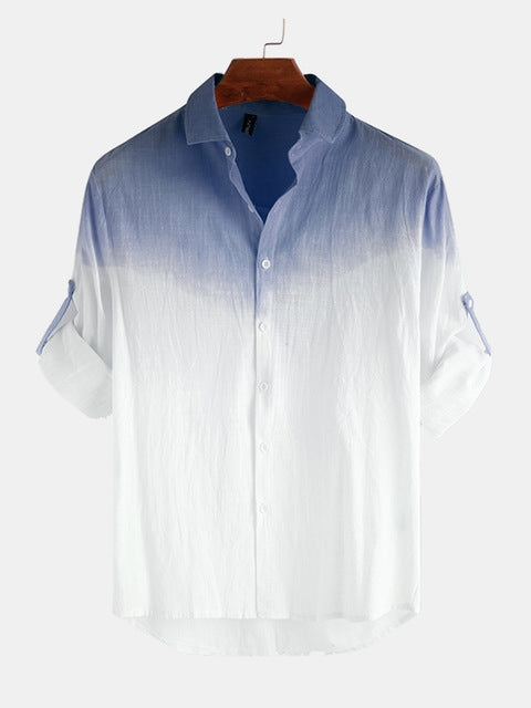 Embrace Casual Elegance with Rollup Sleeves Gradient Shirts