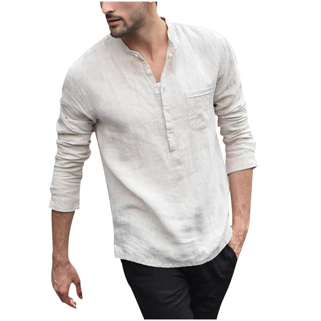 Upgrade Your Summer Wardrobe with Men's Linen Stand Collar Shirts