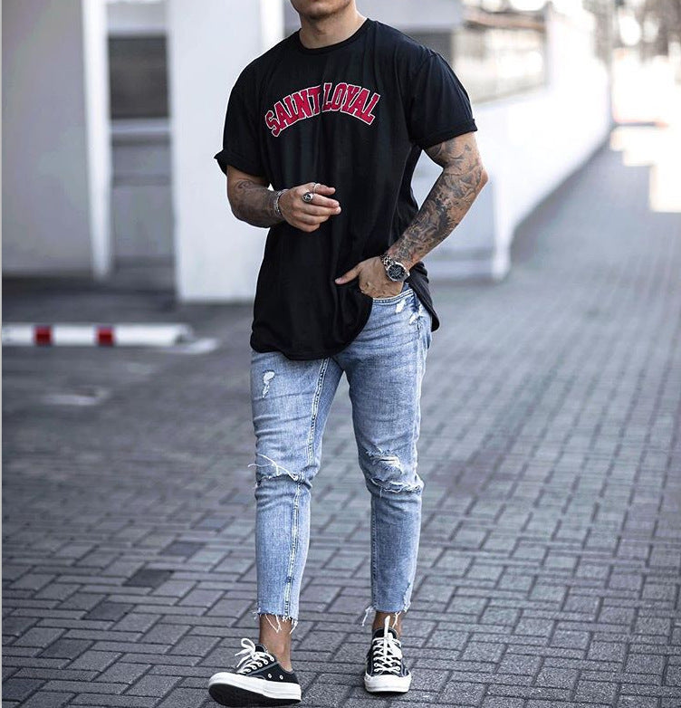 Men's Jeans Ripped Ankle Pants