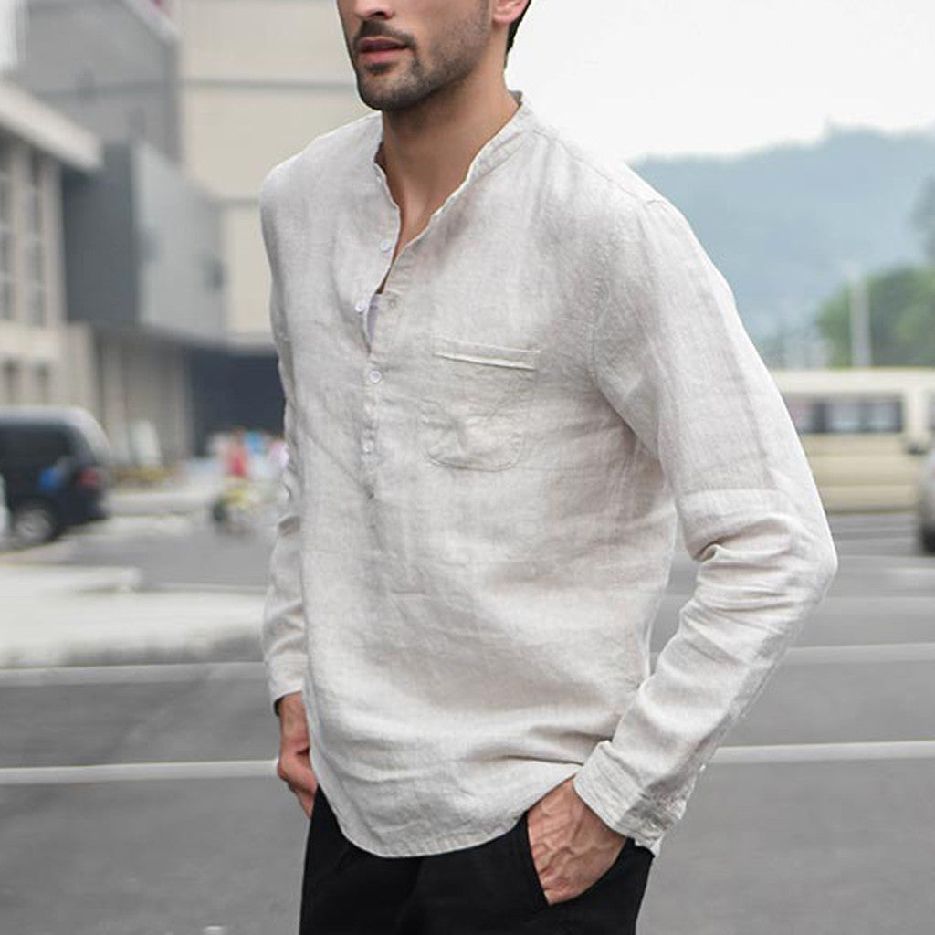 Upgrade Your Summer Wardrobe with Men's Linen Stand Collar Shirts