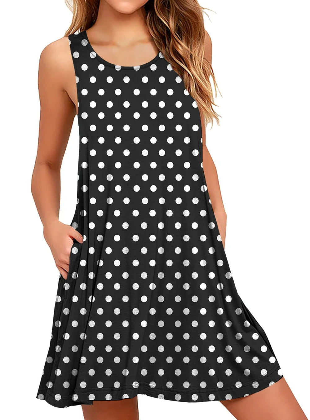 Sleeveless O-Neck Mini Dress with Pockets