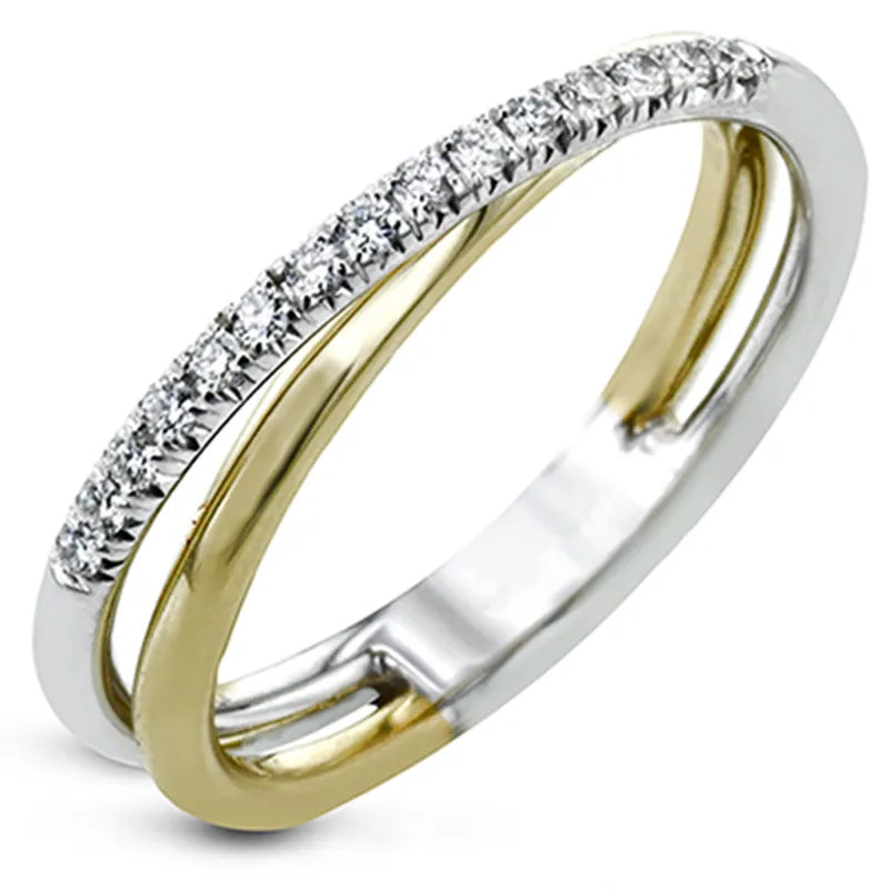 Elegant Two-Tone Crossed Wedding Band with Cubic Zirconia