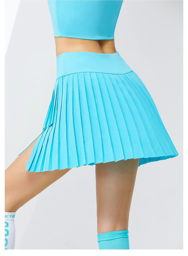 Women's High-Waisted Double-Layer Pleated Tennis Skort with Built-In Shorts