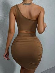 Sexy One-Shoulder Bodycon Mini Dress - Women's Hollow Out Wrap Hip Party Dress