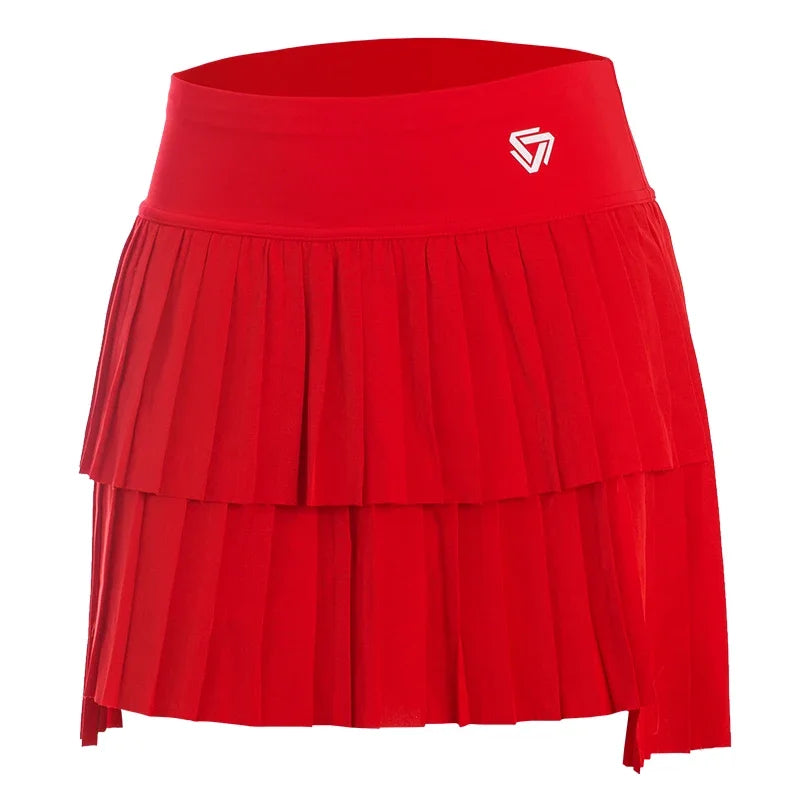 Women's High-Waisted Double-Layer Pleated Tennis Skort with Built-In Shorts