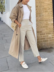 Chic Street Style: High-Waisted Pencil Pants with Side Pockets