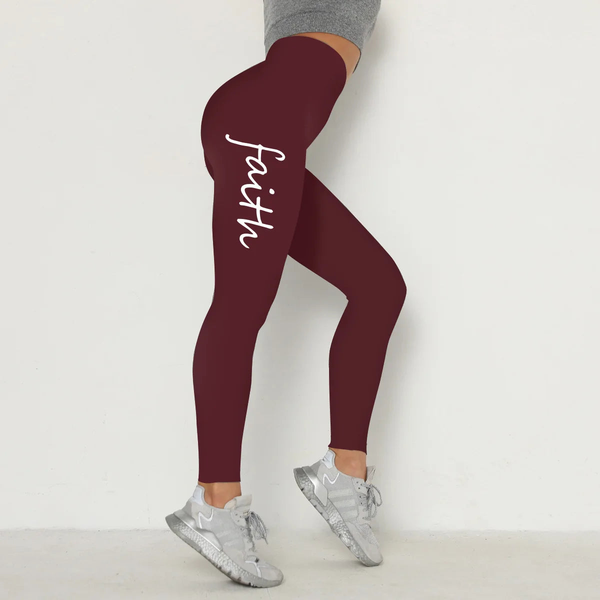 Women's High-Waisted Fitness Leggings with Inspirational Print