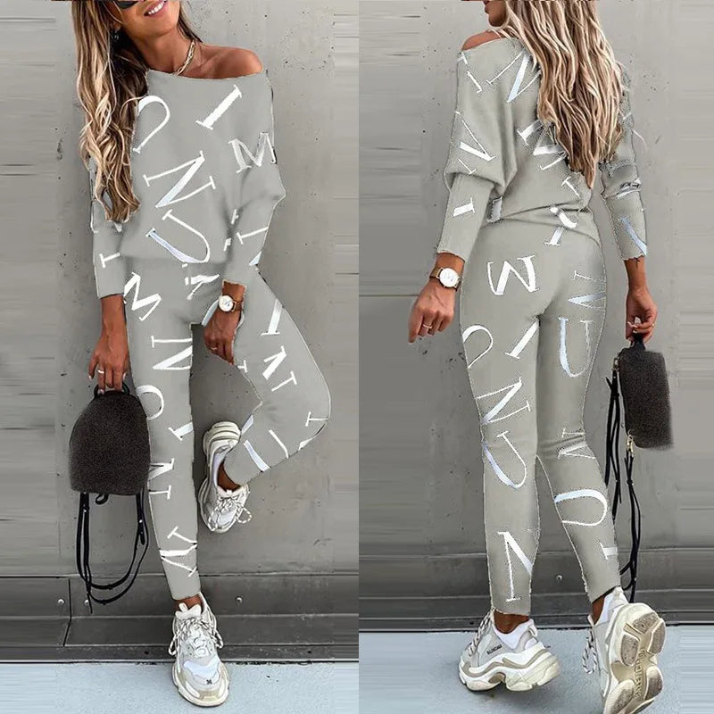 Stylish Letter Print 2-Piece Yoga Set for Women - Sweatshirt & Joggers Outfit