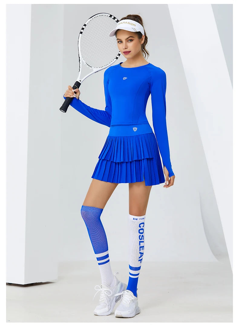 Women's High-Waisted Double-Layer Pleated Tennis Skort with Built-In Shorts