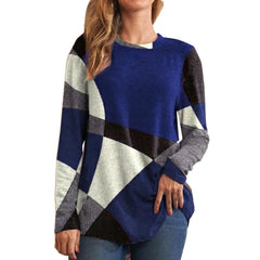 Women’s Round Neck Long Sleeve Patchwork Blouse – Fashionable Casual Loose Fit

Description: