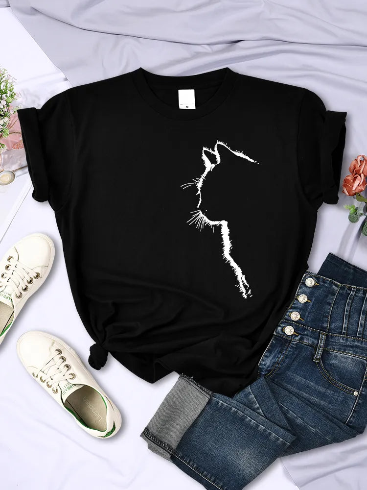 Chic Cat Silhouette Graphic Tee for Women