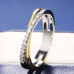 Elegant Two-Tone Crossed Wedding Band with Cubic Zirconia