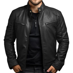 Men's Stand Collar PU Leather Jacket – Stylish Motorcycle Punk Coat for Teenagers and Men, Spring & Summer Wear