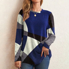 Women’s Round Neck Long Sleeve Patchwork Blouse – Fashionable Casual Loose Fit

Description: