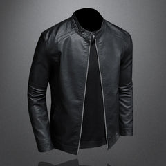 Men's Stand Collar Slim Fit PU Leather Jacket – Fashionable Motorcycle Casual Coat for Spring & Autumn