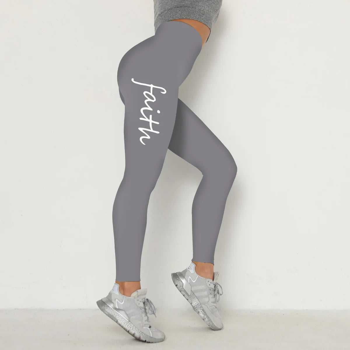 Women's High-Waisted Fitness Leggings with Inspirational Print