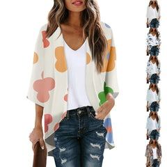 Women's Floral Chiffon Kimono Cardigan - 3/4 Sleeve Summer Blouse