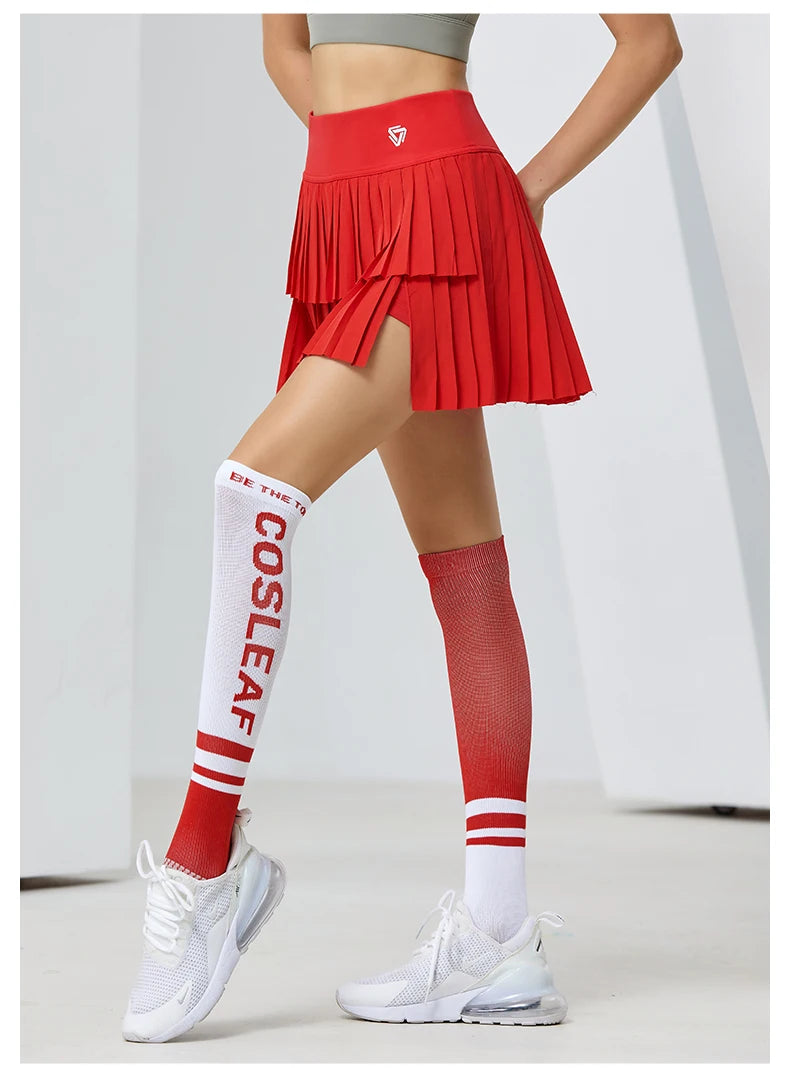 Women's High-Waisted Double-Layer Pleated Tennis Skort with Built-In Shorts