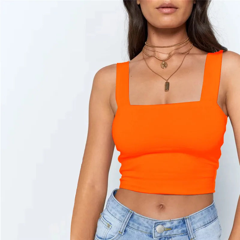 Women’s Square Neck Sleeveless Tank Top—Backless, Summer Casual Crop Top