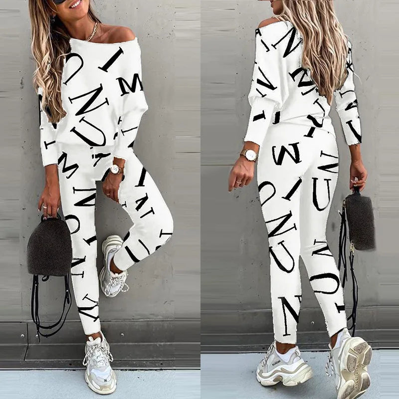 Stylish Letter Print 2-Piece Yoga Set for Women - Sweatshirt & Joggers Outfit