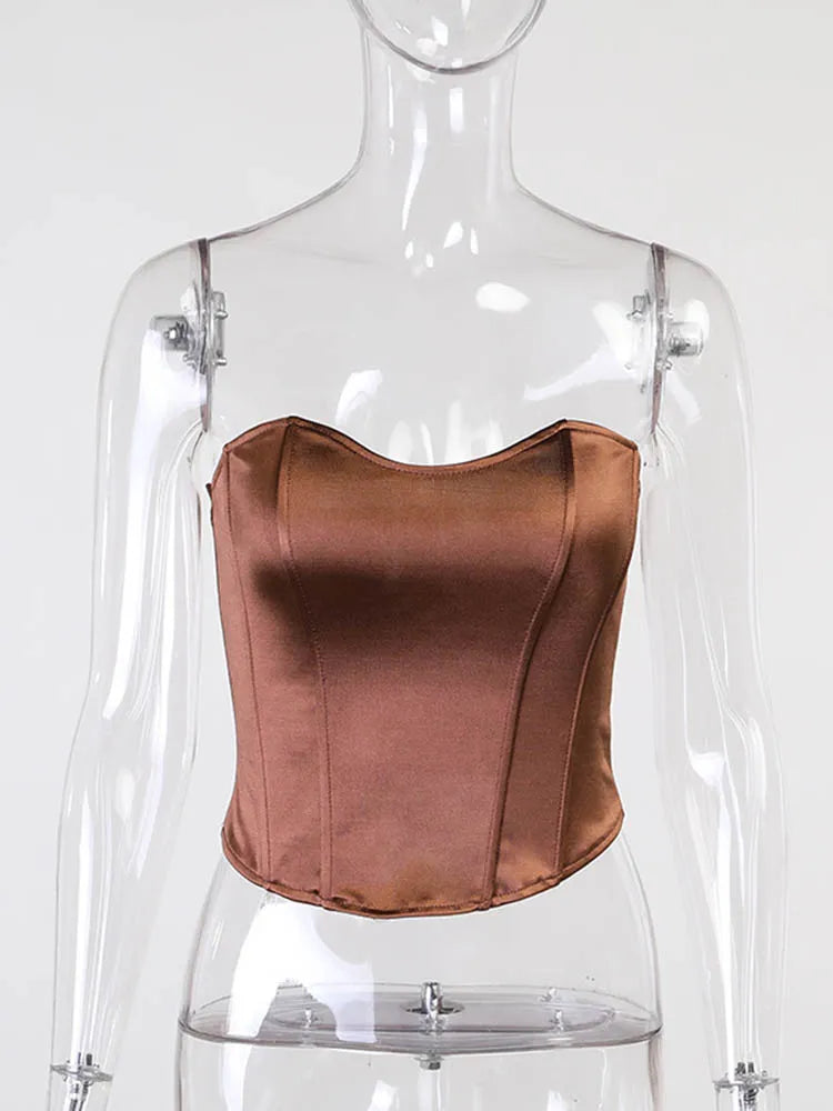 Tube Tops With  Solid Sleeveless Skinny Corset