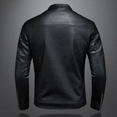 Men's Stand Collar Slim Fit PU Leather Jacket – Fashionable Motorcycle Casual Coat for Spring & Autumn