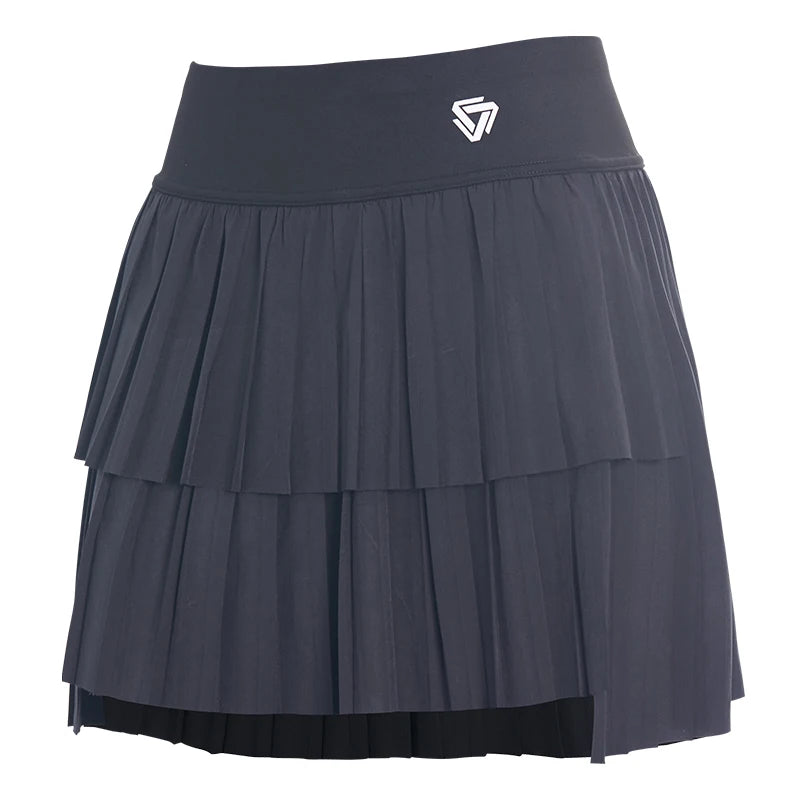 Women's High-Waisted Double-Layer Pleated Tennis Skort with Built-In Shorts