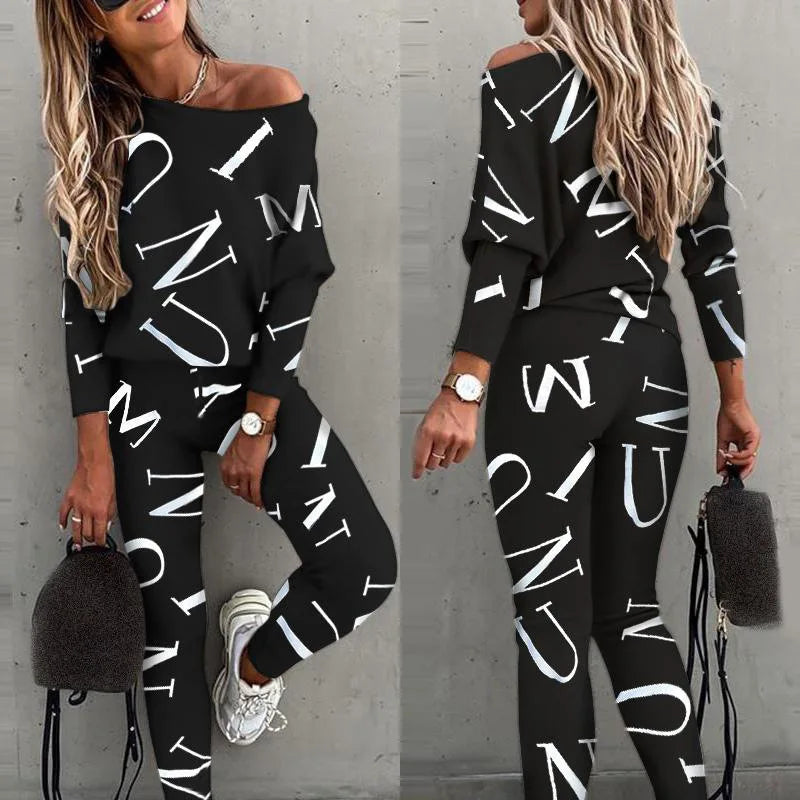 Stylish Letter Print 2-Piece Yoga Set for Women - Sweatshirt & Joggers Outfit