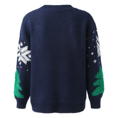 Autumn Winter Christmas Tree Knitted Sweater, Women's Vintage Long Sleeve Pullover