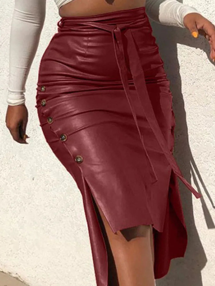 Sleek & Sensational: Leather High-Waist Midi Skirt