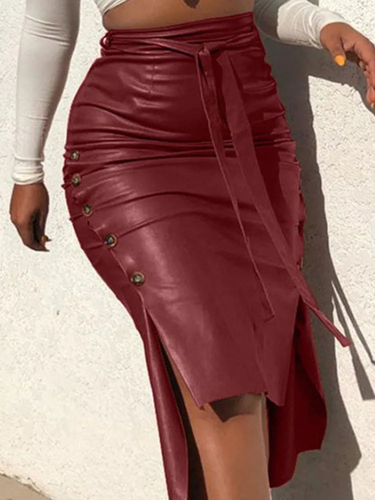 Leather High-Waist Midi Skirt