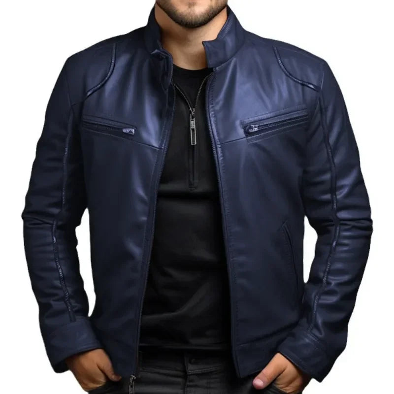 Men's Stand Collar PU Leather Jacket – Stylish Motorcycle Punk Coat for Teenagers and Men, Spring & Summer Wear