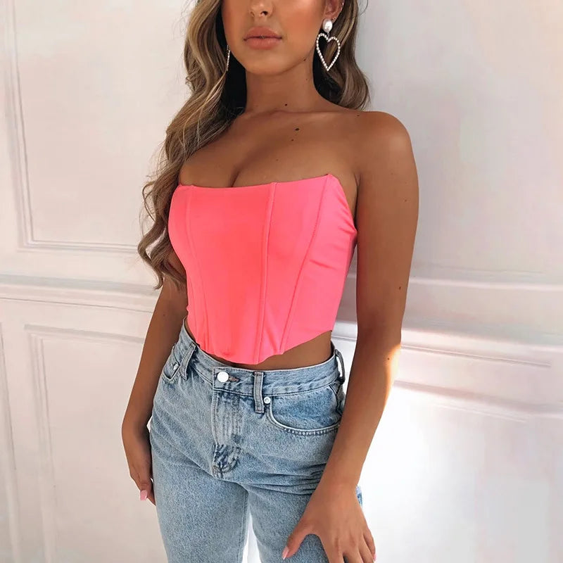 Summer 2024 Sexy Off-Shoulder Velvet Corset Crop Top - Backless Bustier Vest for Women