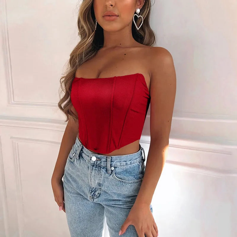 Summer 2024 Sexy Off-Shoulder Velvet Corset Crop Top - Backless Bustier Vest for Women