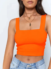 Women’s Square Neck Sleeveless Tank Top—Backless, Summer Casual Crop Top