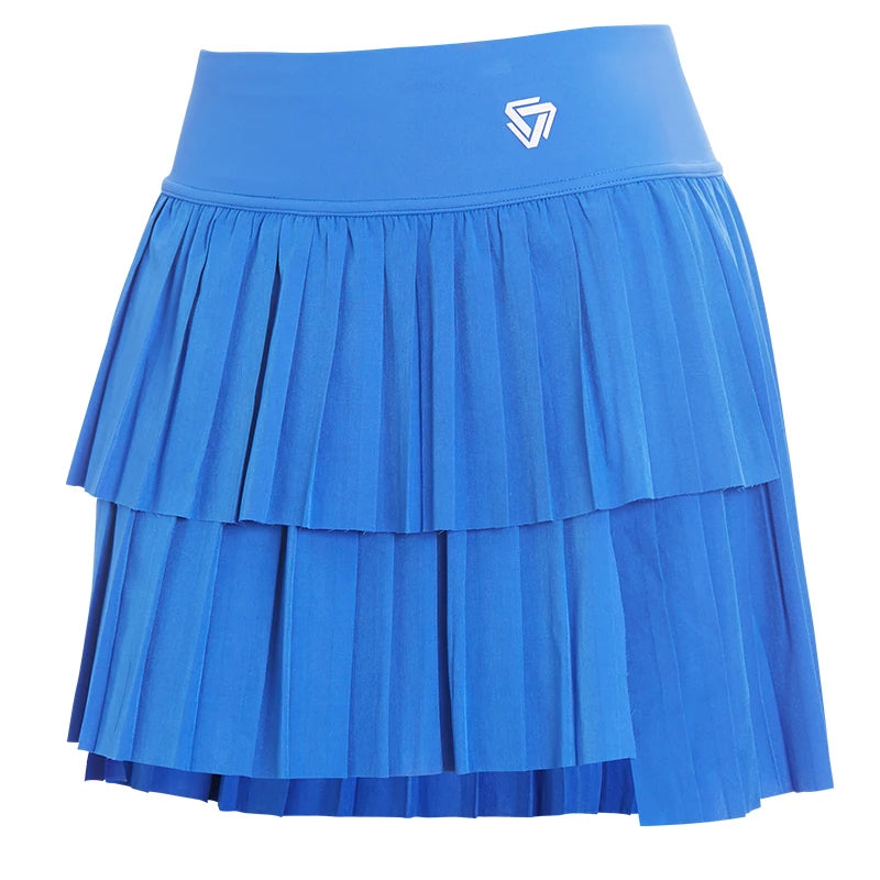 Women's High-Waisted Double-Layer Pleated Tennis Skort with Built-In Shorts