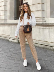 Chic Street Style: High-Waisted Pencil Pants with Side Pockets