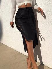 Sleek & Sensational: Leather High-Waist Midi Skirt