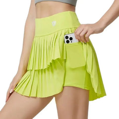 Women's High-Waisted Double-Layer Pleated Tennis Skort with Built-In Shorts