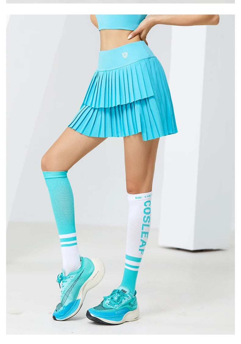 Women's High-Waisted Double-Layer Pleated Tennis Skort with Built-In Shorts