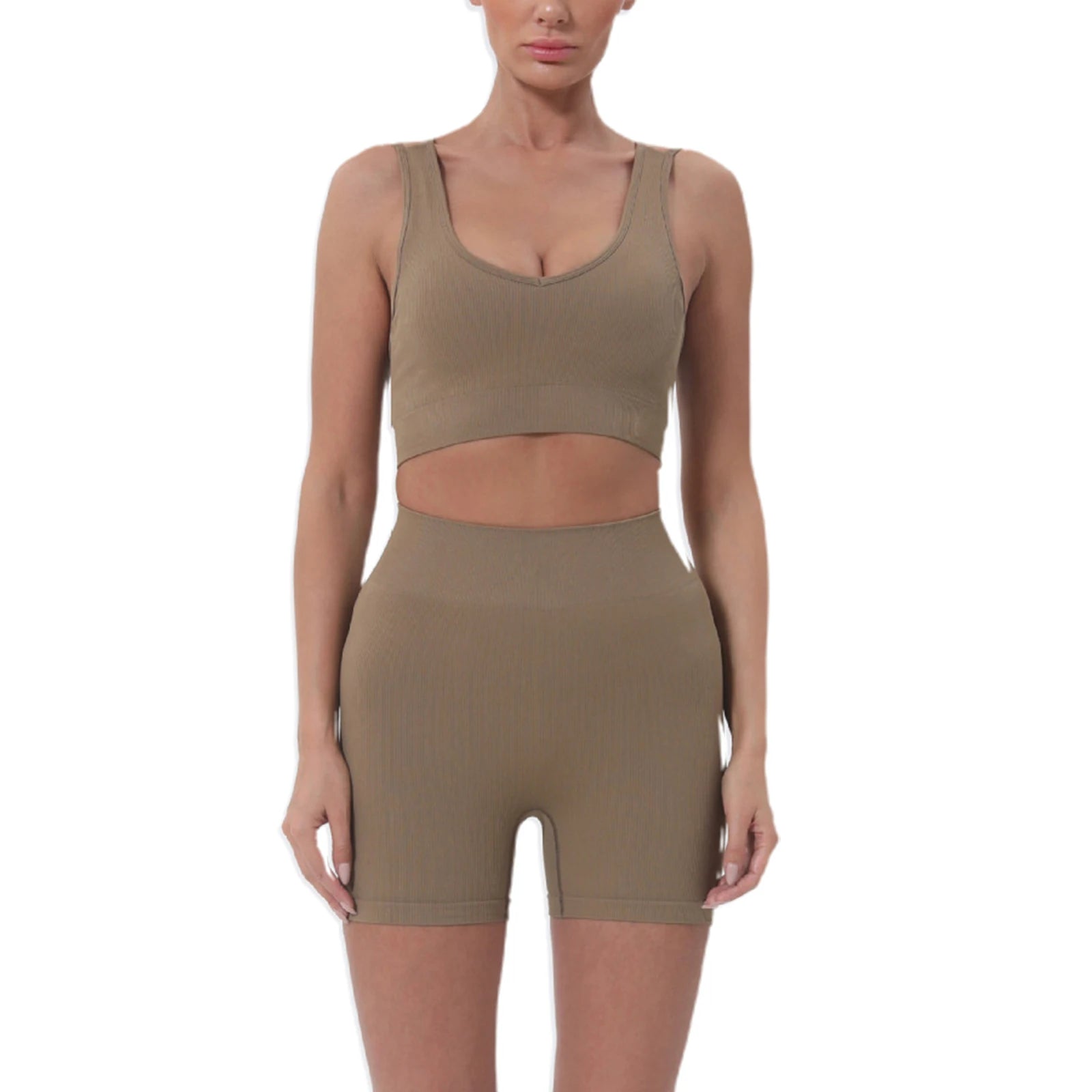 Women's Casual 2-Piece Summer Set - Sleeveless Crop Top & High-Waisted Shorts