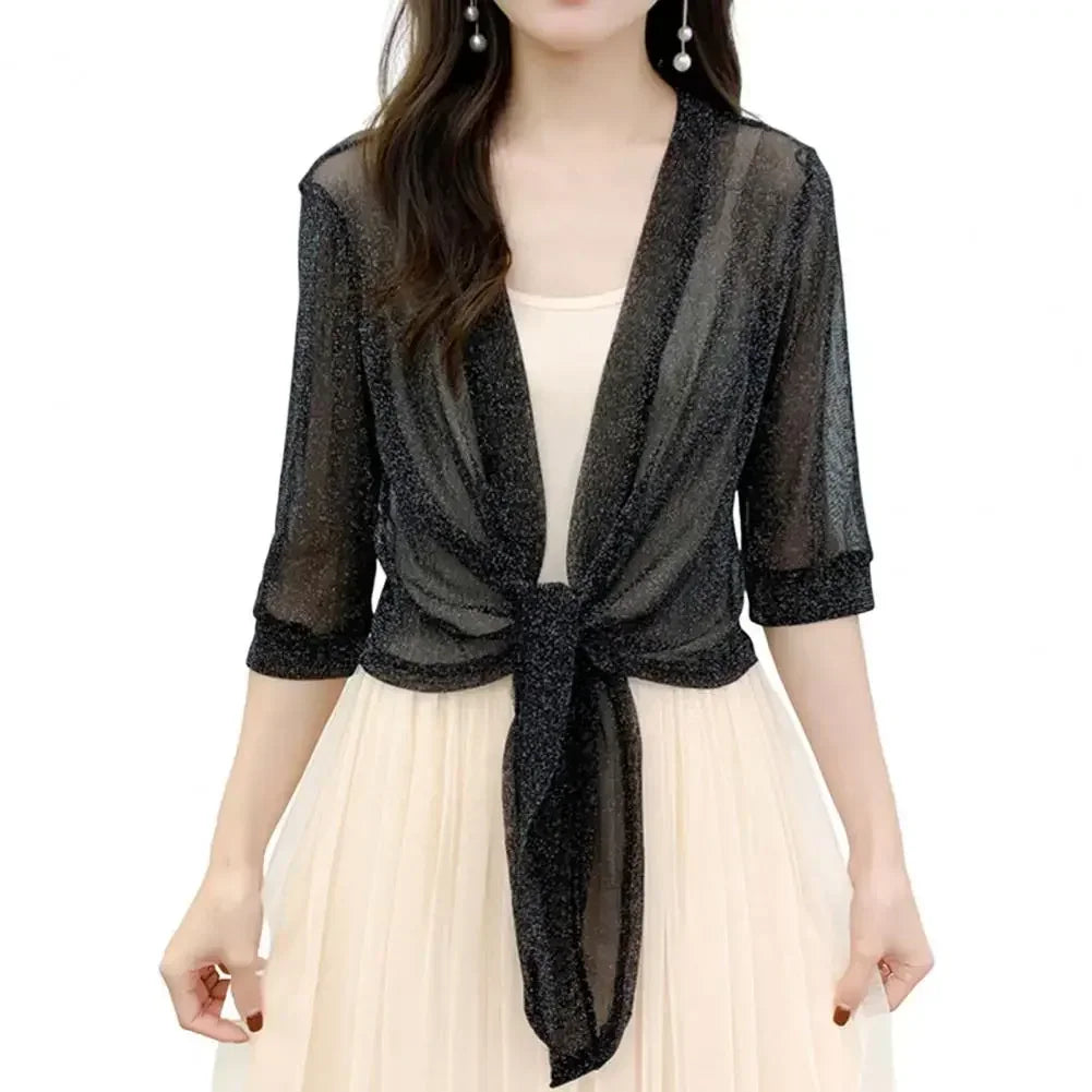 Sheer Glitter Lace-Up Cardigan – The Ultimate Lightweight Summer Elegance