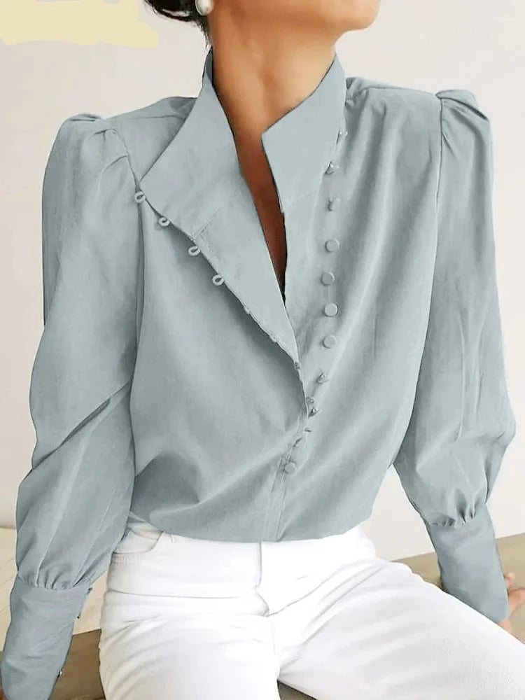 Chic Elegance: The Regal Turtle Neck Top - Slim Fit Button-Up Blouse