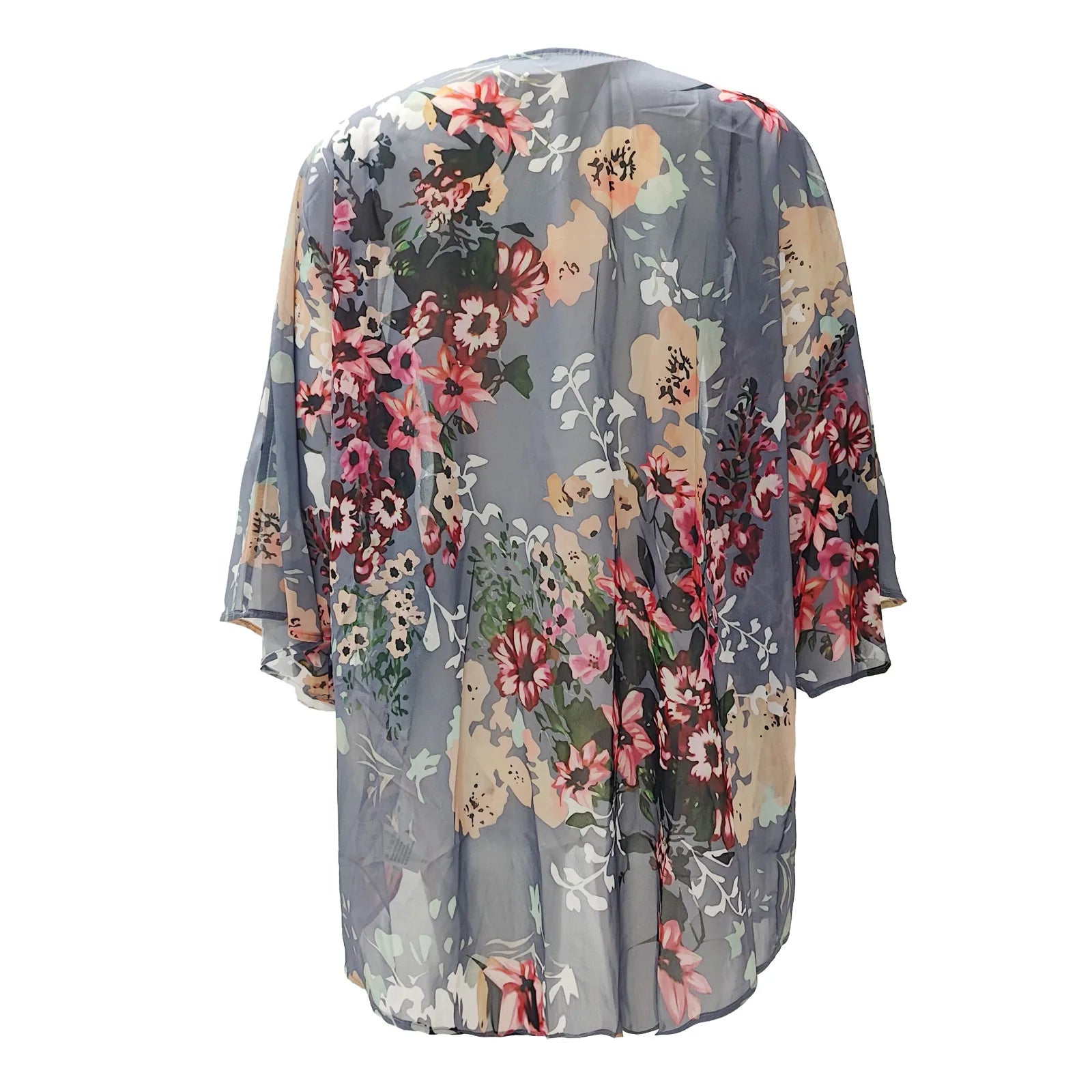 Women's Floral Chiffon Kimono Cardigan - 3/4 Sleeve Summer Blouse