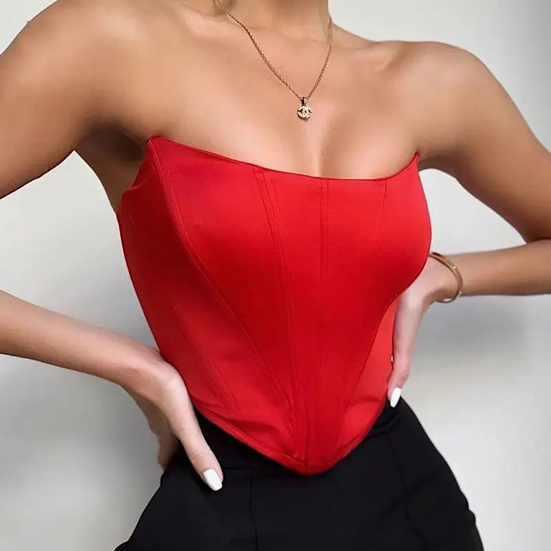 Summer 2024 Sexy Off-Shoulder Velvet Corset Crop Top - Backless Bustier Vest for Women