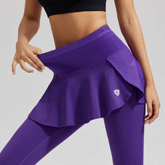 Women's high waisted tennis pants, running skirt, leggings, gym fitness. Yoga skort, sports golf one-piece leggings with pockets.