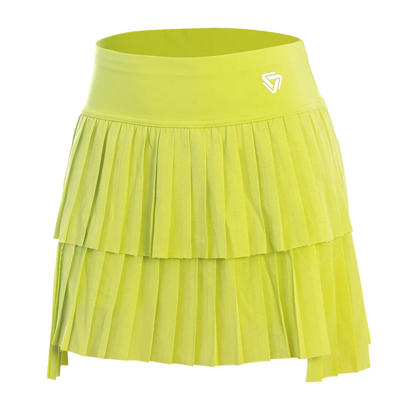 Women's High-Waisted Double-Layer Pleated Tennis Skort with Built-In Shorts