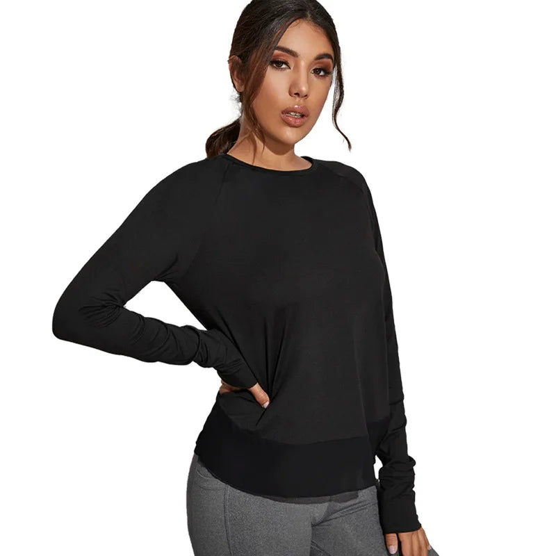 Black Long-Sleeved Yoga Shirts, Sporty Fitness Outfits for Women, Gym Femme Jersey, and Running