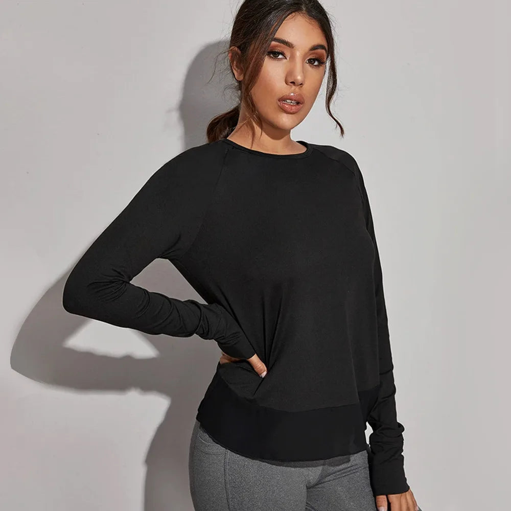 Black Long-Sleeved Yoga Shirts, Sporty Fitness Outfits for Women, Gym Femme Jersey, and Running