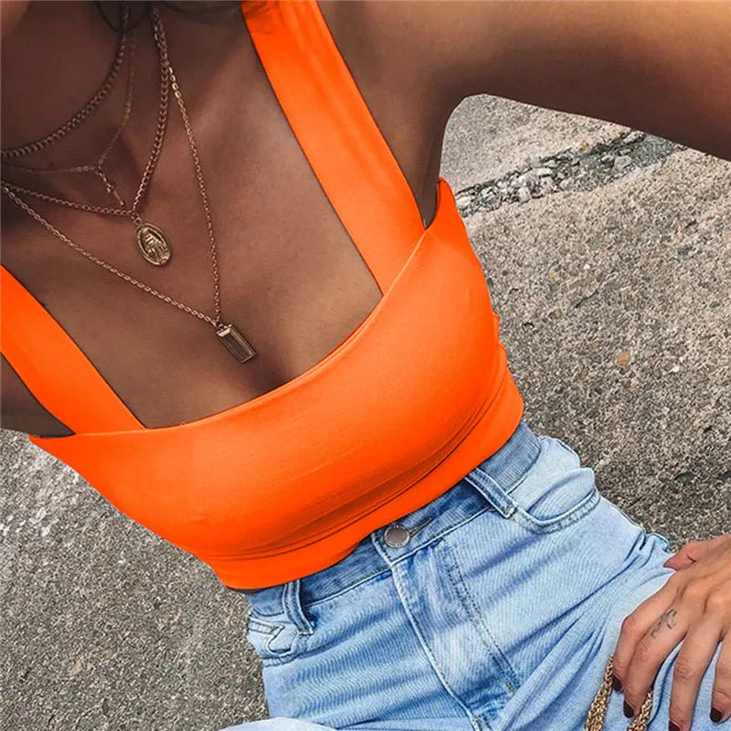 Women’s Square Neck Sleeveless Tank Top—Backless, Summer Casual Crop Top